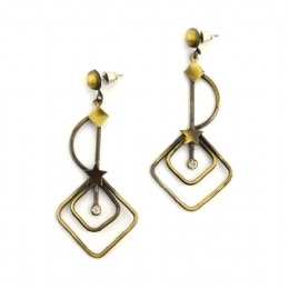 Antique gold rhombus with strass earrings