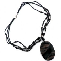 Ξύλινο καφέ κολιέ με οβάλ κρεμαστό 