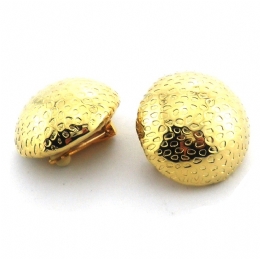Carved design gold clip earrings