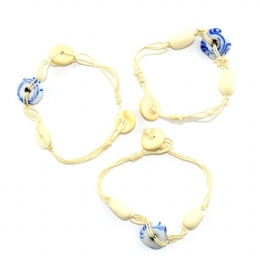 3 x βραχιόλια με ξύλινες χάντρες και γυάλινα γούρια