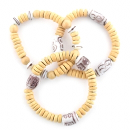 3 x ελαστικά βραχιόλια με ξύλινες και γυάλινες χάντρες