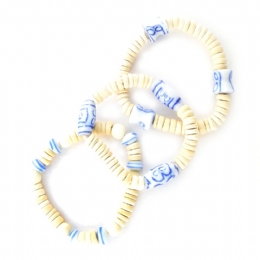 3 x ελαστικά βραχιόλια με ξύλινες και γυάλινες χάντρες