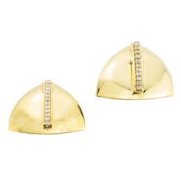 Χρυσά τρίγωνα clips σκουλαρίκια με λευκά στρας