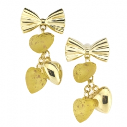 Bow earrings with hanging hearts