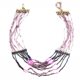 Πολύσειρο κολιέ τσόκερ με μονόχρωμες και ιριδίζουσες χάντρες