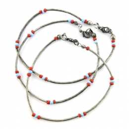 3 x βραχιόλια με τιρκουάζ και κόκκινες χάντρες