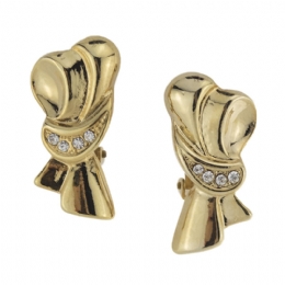 Gold bow clip earrings with strass