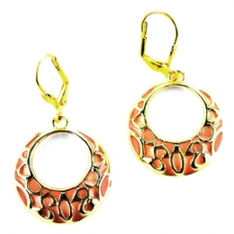 Gold circle enamel earrings