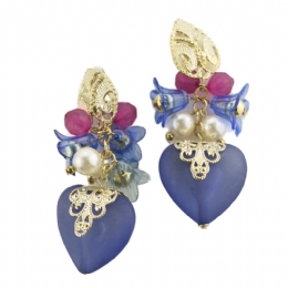 Κλιπ σκουλαρίκια με καρδιές, λουλούδια και πέρλες