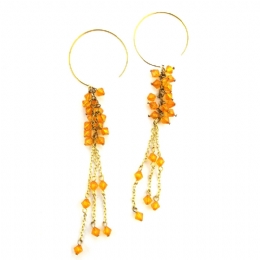 Gold earrings with long hanging honey beads