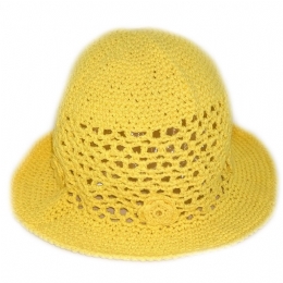 Κίτρινο crochet βαμβακερό καπέλο με λουλουδάκια