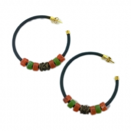 Black hoop earrings with retro coloured beads
