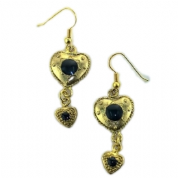 Retro heart earrings with black beads