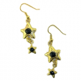 Retro star earrings with black beads