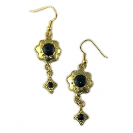 Retro flower earrings with black beads