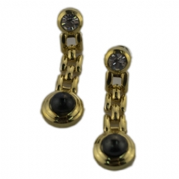 Chain earrings with strass and black stones
