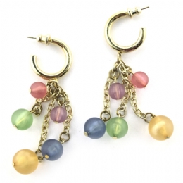 Gold hoops with hanging chains and multicoloured beads