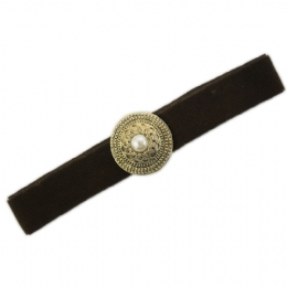 Brown velvet choker with gold retro charm and pearl