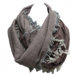 Μακρύς μάλλινος μπορντό Ιταλικός λαιμός - snood με δύο καρό σχέδια 