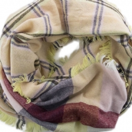 Long Italian neckwarmer with two checkered designs from wool and cashmere