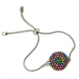Βραχιόλι αλυσίδα και πολύχρωμο κυκλικό charm με στρας και χάντρες