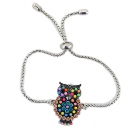 Βραχιόλι αλυσίδα και πολύχρωμο charm κουκουβάγια με στρας και χάντρες