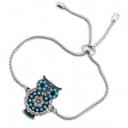 Βραχιόλι αλυσίδα με charm κουκουβάγια από τιρκουάζ χάντρες και λευκά στρας