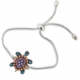 Βραχιόλι αλυσίδα και πολύχρωμο charm χελώνα με στρας και χάντρες