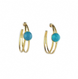 Double hoop earrings with tirquise stones