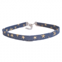 Jean choker with gold printed stars and silver binding