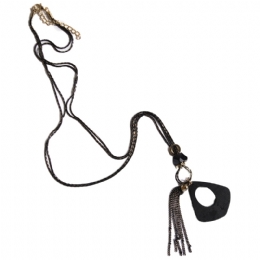 Δίχρωμη μαύρη και χρυσή αλυσίδα κολιέ με φούντα από αλυσίδες και charm