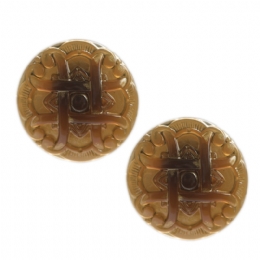 Clip μελί κυκλικά σκουλαρίκια με ρετρό ανάγλυφα σχέδια