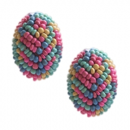 Oval clip earrings with wooden multicoloured beads