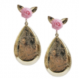 Fabric roses earrings with perforated oval drops