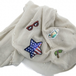 Φαρδύ rock φουλάρι με πέρλες και patches γυαλιά, αστέρι, παπαγάλο και άρωμα 