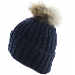 Striped knitted wollen beanie with detachable fur