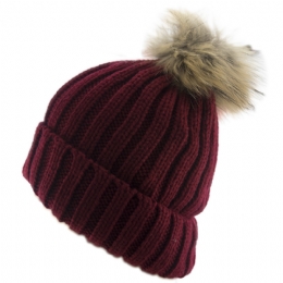 Μάλλινος σκούφος με ριγέ πλέξη και αποσπώμενο γουνάκι