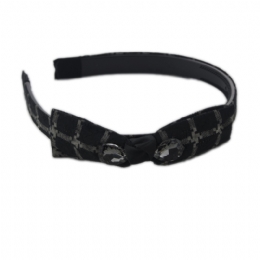 Στέκα μαλλιών από μαύρο καρό ύφασμα και κρύσταλλα 