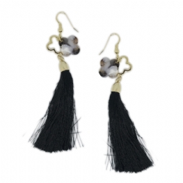 Long black tassel earrings with shell cross