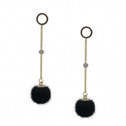 Long chain earrings with strass and hanging pon-pon 