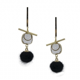 Earrings with traansparent crystal and black pon-pon