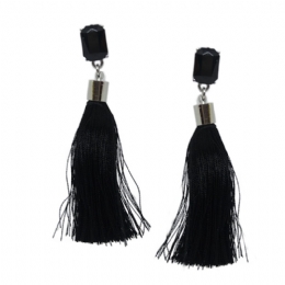 Black crystal earrings with long tassel