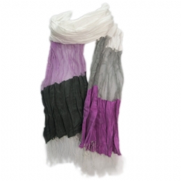 White Italian crashed scarf with wide boarder stripes and fringes