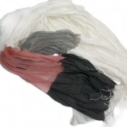 Λευκό Ιταλικό crashed φουλάρι με φαρδιές ρίγες και κρόσσια