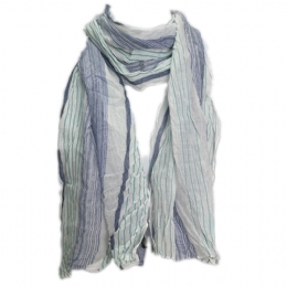 White unisex Italian scarf with blue, light blue and pistachio stripes