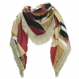 Triangle Italian satin linear print scarf with fringes