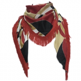 Τρίγωνο Ιταλικό σατέν linear print φουλάρι με κρόσσια