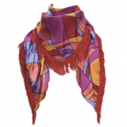 Triangle Italian satin linear print scarf with fringes