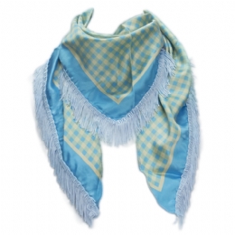 Τρίγωνο Ιταλικό σατέν καρό φουλάρι με κρόσσια