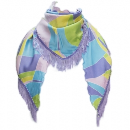 Lilac triangle Italian linear print scarf with fringes
